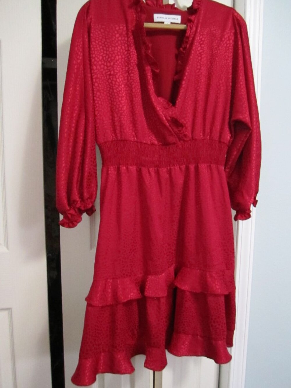 Emma & Michele Red Shimmer Ruffle Elastic Waist Dress